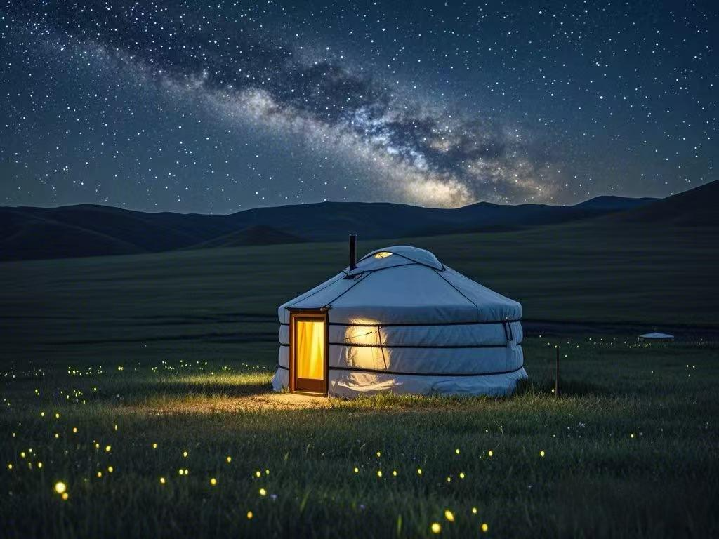 蒙古包露营地，夜晚星空美景